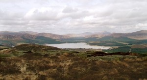 Clatteringshaw's loch from Cairnmore of Dee with Bennguinea in the foreground